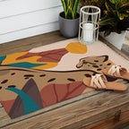 Jungle Leopard with Tropical Leaves in Earthy Colors Outdoor Rug Gallery Image 2