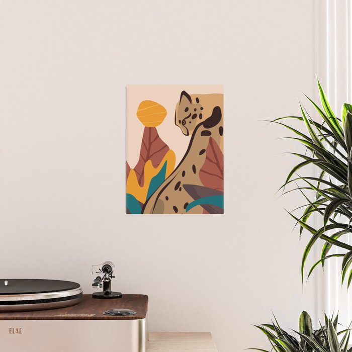Jungle Leopard with Tropical Leaves in Earthy Colors Poster Gallery Image 2