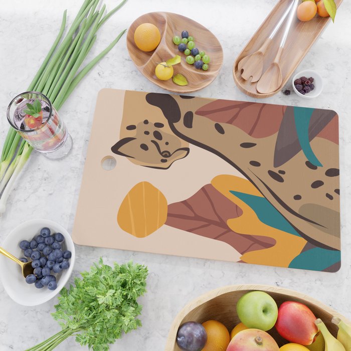 Jungle Leopard with Tropical Leaves in Earthy Colors Cutting Board Gallery Image 2