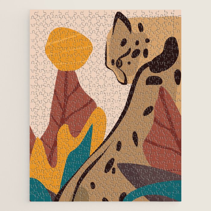 Jungle Leopard with Tropical Leaves in Earthy Colors Jigsaw Puzzle Gallery Image 1