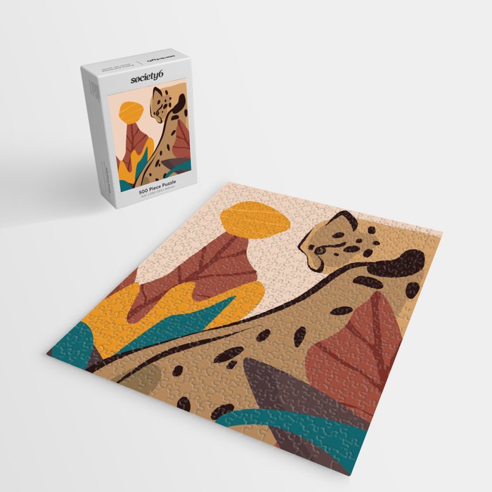 Jungle Leopard with Tropical Leaves in Earthy Colors Jigsaw Puzzle Gallery Image 2