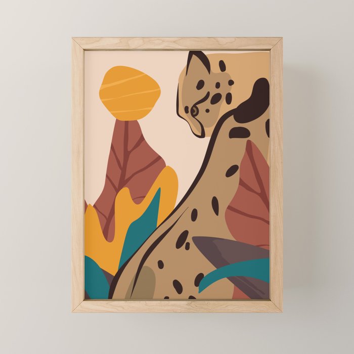 Jungle Leopard with Tropical Leaves in Earthy Colors Mini Art Print Gallery Image 1