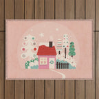 Festive Winter Hut in pink Outdoor Rug Gallery Image 1