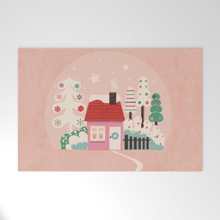 Festive Winter Hut in pink Welcome Mat Gallery Image 1