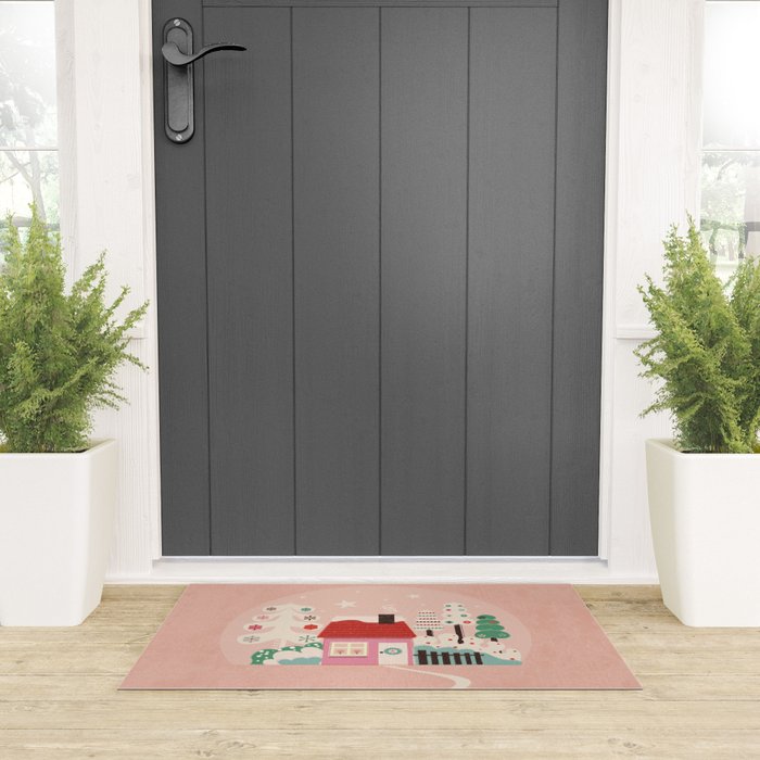 Festive Winter Hut in pink Welcome Mat Gallery Image 3