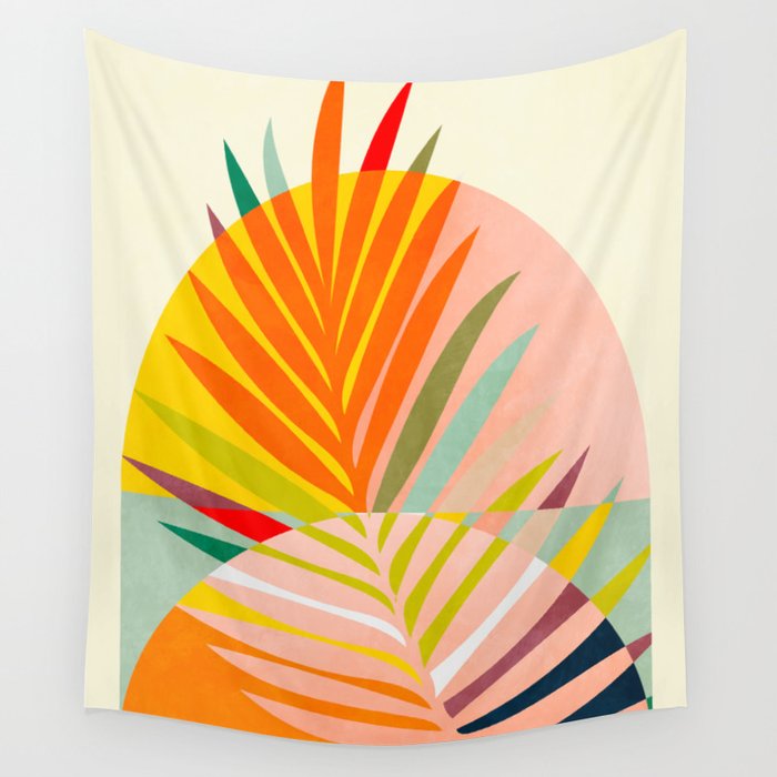 minimal leaf tropical spring Wall Tapestry Gallery Image 1