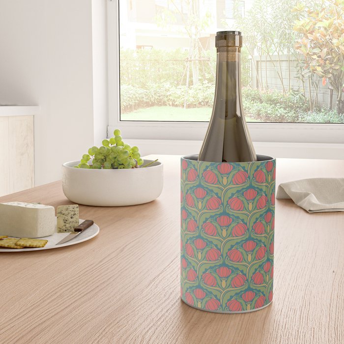 Art Nouveau Pattern 2 Red Sage Green Yellow Ochre On Blue Wine Chiller Gallery Image 4