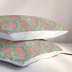 Art Nouveau Pattern 2 Red Sage Green Yellow Ochre On Blue Pillow Sham Gallery Image 3
