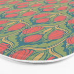 Art Nouveau Pattern 2 Red Sage Green Yellow Ochre On Blue Bath Mat Gallery Image 3