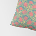 Art Nouveau Pattern 2 Red Sage Green Yellow Ochre On Blue Pillow Sham Gallery Image 4