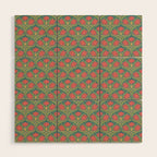 Art Nouveau Pattern 2 Red Sage Green Yellow Ochre On Blue Wood Wall Art Gallery Image 1