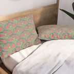 Art Nouveau Pattern 2 Red Sage Green Yellow Ochre On Blue Pillow Sham Gallery Image 2