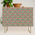 Art Nouveau Pattern 2 Red Sage Green Yellow Ochre On Blue Credenza Gallery Image 1