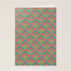 Art Nouveau Pattern 2 Red Sage Green Yellow Ochre On Blue Stationery Card Gallery Image 2