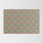 Art Nouveau Pattern 2 Red Sage Green Yellow Ochre On Blue Rug Gallery Image 2
