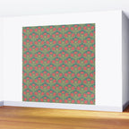 Art Nouveau Pattern 2 Red Sage Green Yellow Ochre On Blue Wall Mural Gallery Image 2