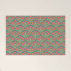 Art Nouveau Pattern 2 Red Sage Green Yellow Ochre On Blue Welcome Mat Gallery Image 1