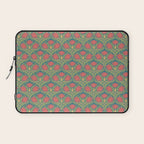 Art Nouveau Pattern 2 Red Sage Green Yellow Ochre On Blue Laptop Sleeve Gallery Image 1