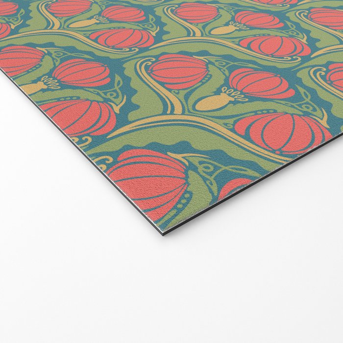Art Nouveau Pattern 2 Red Sage Green Yellow Ochre On Blue Welcome Mat Gallery Image 2