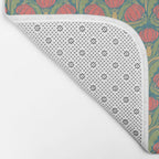 Art Nouveau Pattern 2 Red Sage Green Yellow Ochre On Blue Bath Mat Gallery Image 2