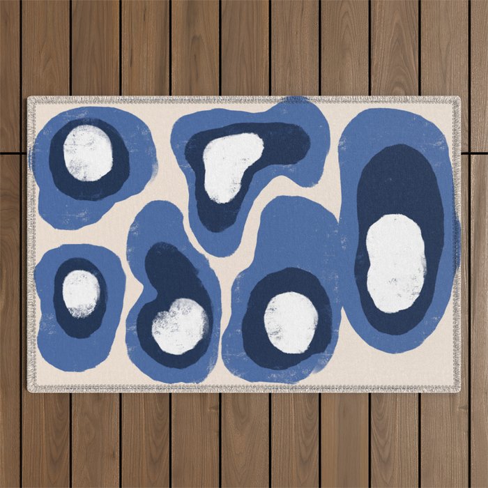 Modern Blue White Stains Outdoor Rug Gallery Image 1