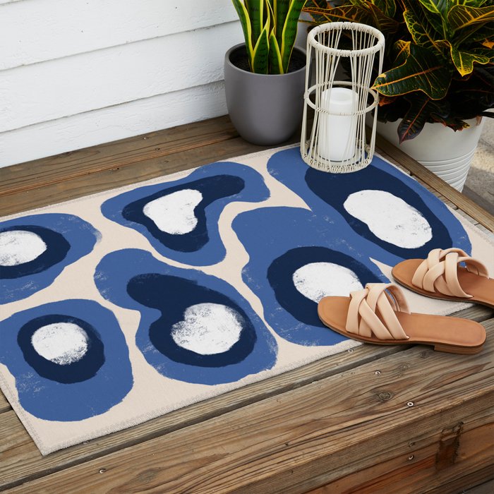 Modern Blue White Stains Outdoor Rug Gallery Image 2