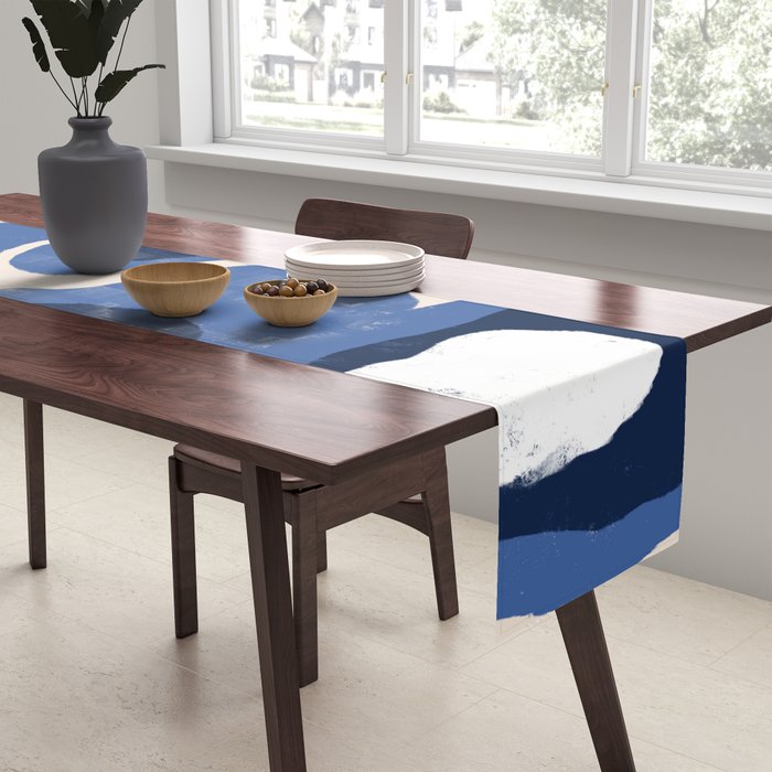 Modern Blue White Stains Table Runner Gallery Image 2