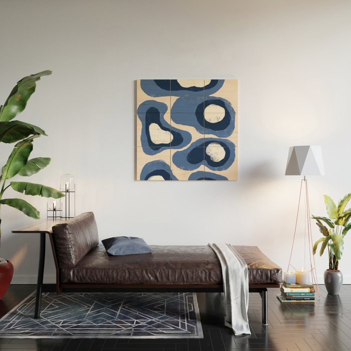Modern Blue White Stains Wood Wall Art Gallery Image 2