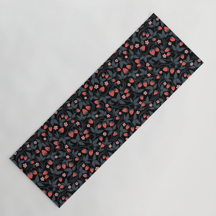 Strawberries - red and slate on black Yoga Mat Gallery Image 1