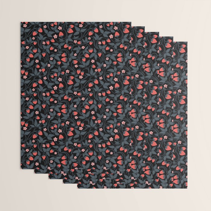 Strawberries - red and slate on black Wrapping Paper Gallery Image 3