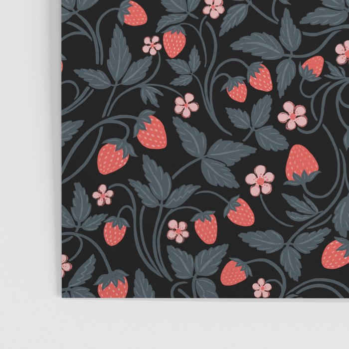 Strawberries - red and slate on black Poster Gallery Image 3