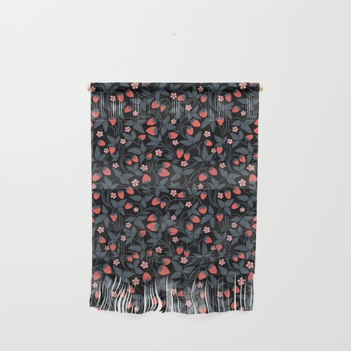 Strawberries - red and slate on black Wall Hanging Gallery Image 1