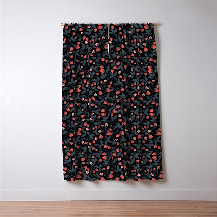Strawberries - red and slate on black Window Curtain Gallery Image 3