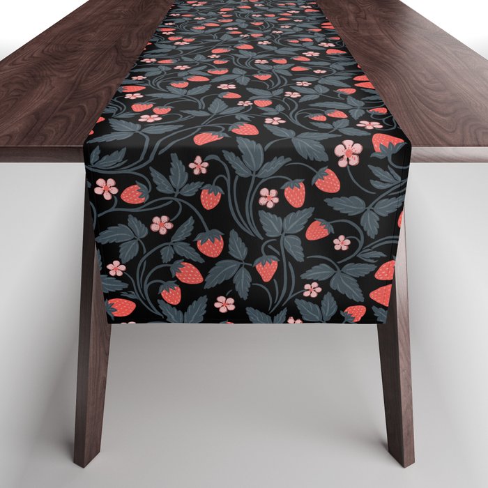 Strawberries - red and slate on black Table Runner Gallery Image 1