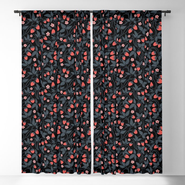 Strawberries - red and slate on black Window Curtain Gallery Image 5