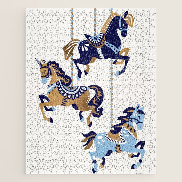 Carousel Horses - Copper & Blue Jigsaw Puzzle Gallery Image 1