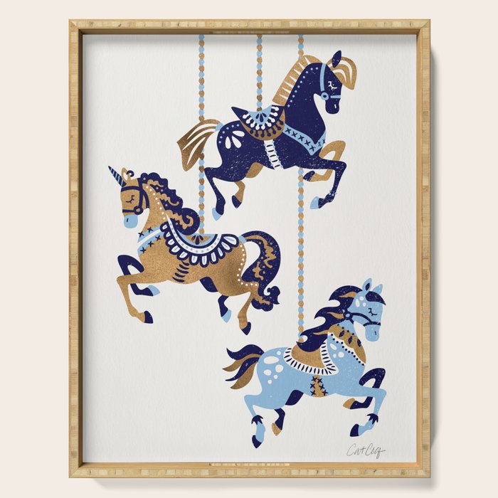 Carousel Horses - Copper & Blue Serving Tray Gallery Image 1