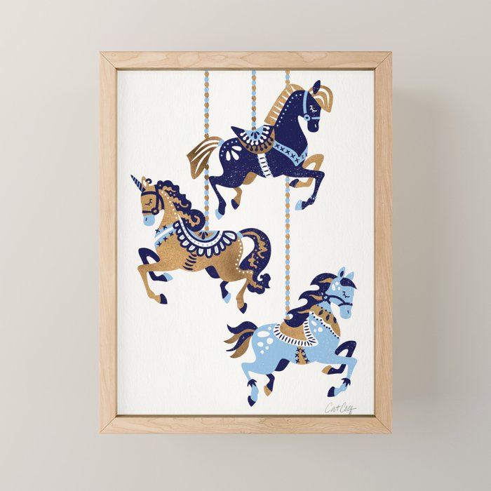 Carousel Horses - Copper & Blue Mini Art Print Gallery Image 1