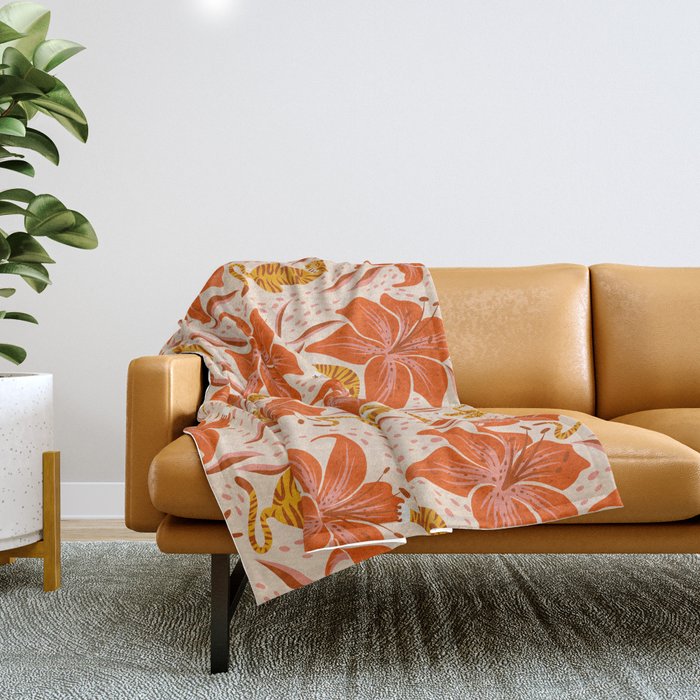Tigers & Tiger Lilies - Retro Throw Blanket Gallery Image 1