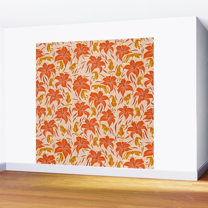 Tigers & Tiger Lilies - Retro Wall Mural Gallery Image 2