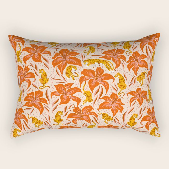 Tigers & Tiger Lilies - Retro Rectangular Pillow Gallery Image 2