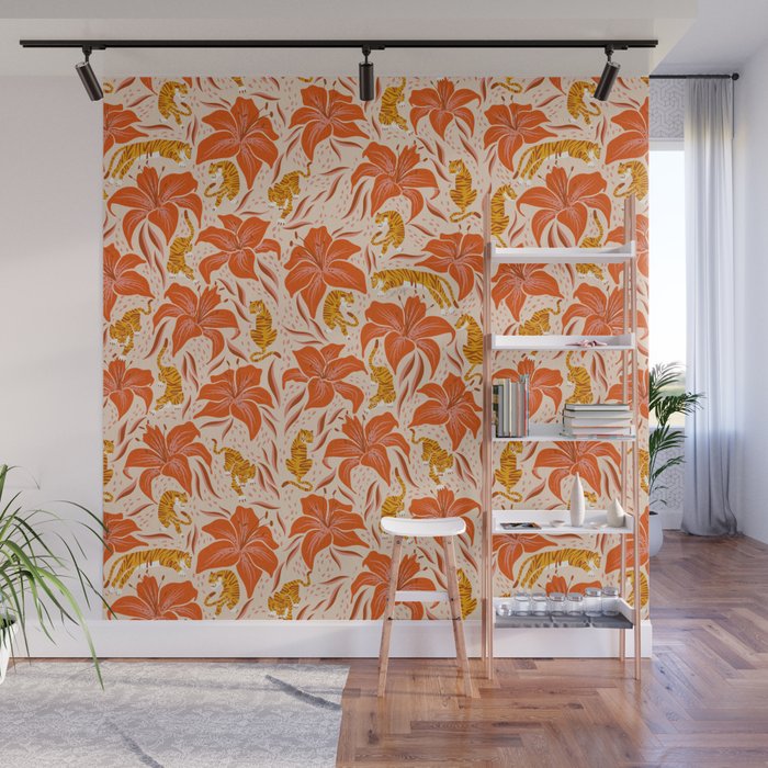 Tigers & Tiger Lilies - Retro Wall Mural Gallery Image 1