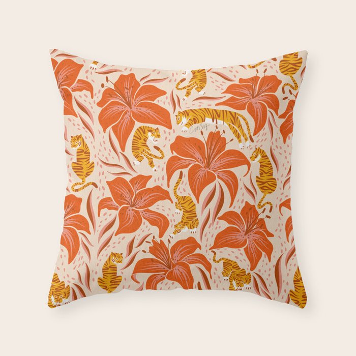 Tigers & Tiger Lilies - Retro Throw Pillow Gallery Image 6