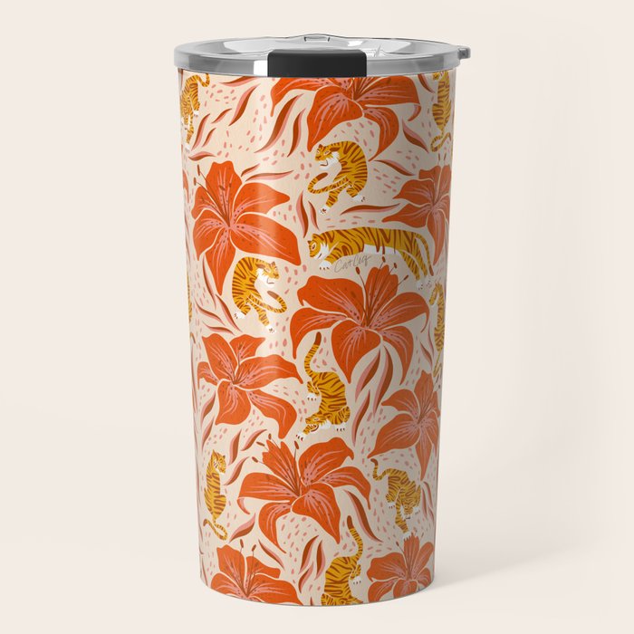 Tigers & Tiger Lilies - Retro Travel Mug Gallery Image 1