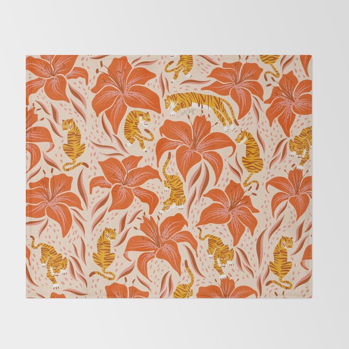 Tigers & Tiger Lilies - Retro Throw Blanket Gallery Image 2