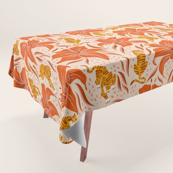 Tigers & Tiger Lilies - Retro Tablecloth Gallery Image 1