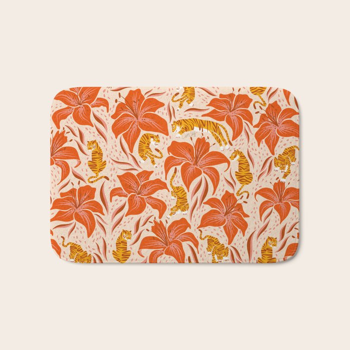 Tigers & Tiger Lilies - Retro Bath Mat Gallery Image 1