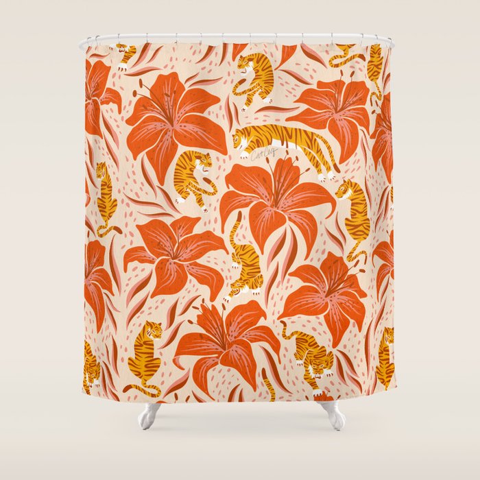 Tigers & Tiger Lilies - Retro Shower Curtain Gallery Image 1