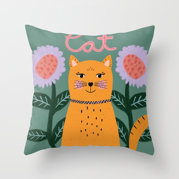 Meow - Cat Illustration Throw Pillow Gallery Image 6