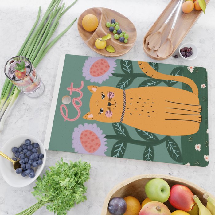 Meow - Cat Illustration Cutting Board Gallery Image 2